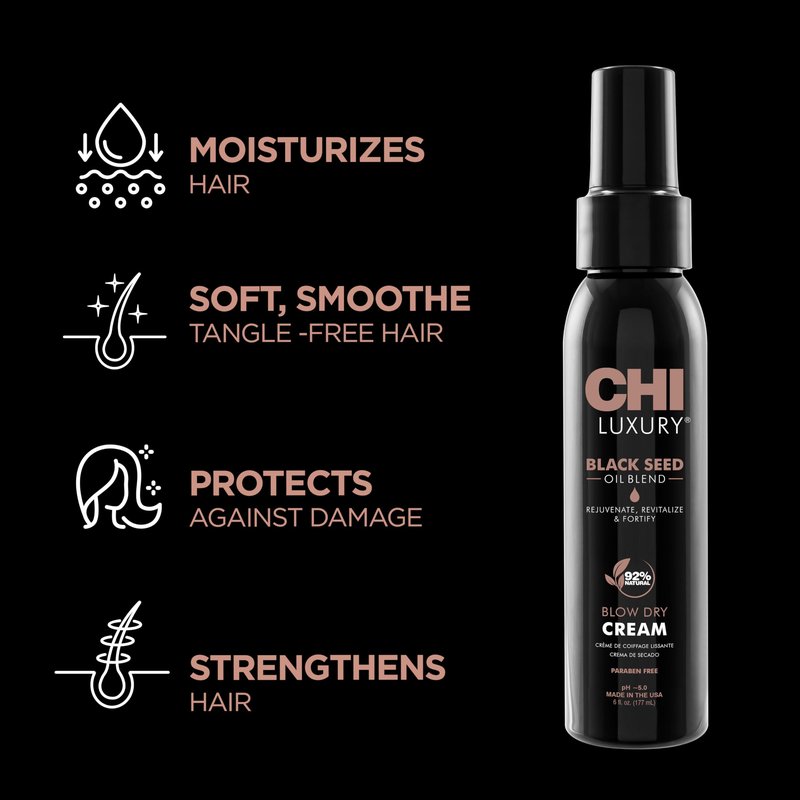 CHI Luxury Black Seed Oil Blow Dry Cream, Moisturizing Styling Cream For Sleek & Smooth Hair, Light-Hold, Sulfate, Paraben & Gluten-Free, 6 Oz