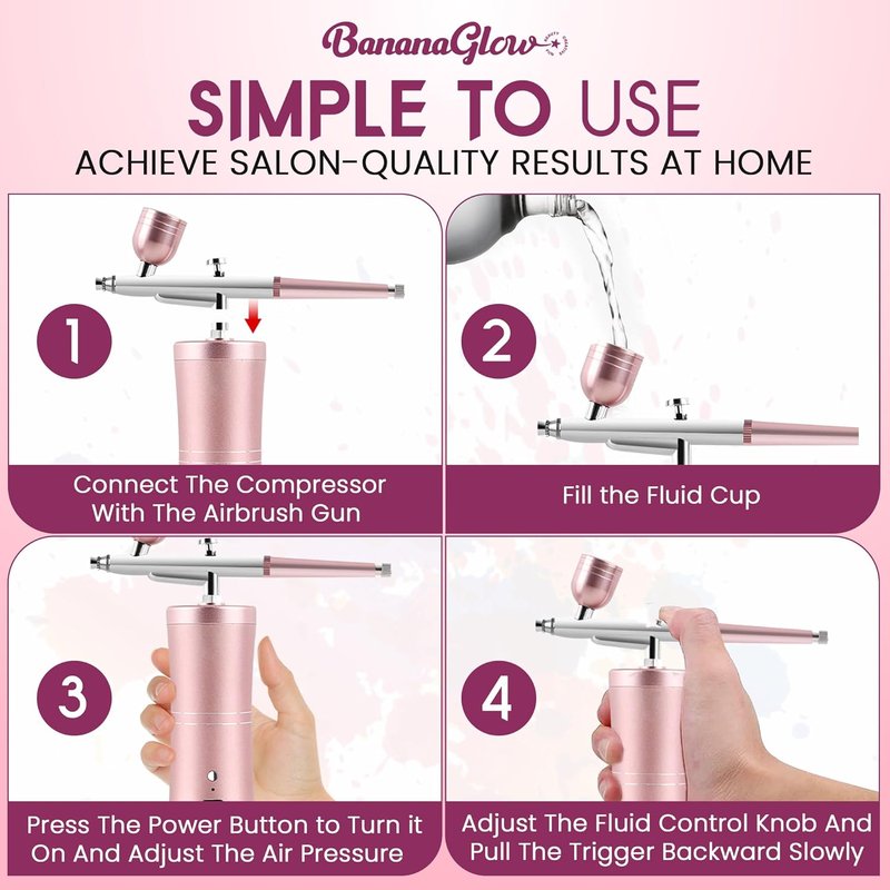 Airbrush For Nails Kit - Portable Cordless Rechargeable Nail Art Airbrush with Stencils & Cleaning Tools