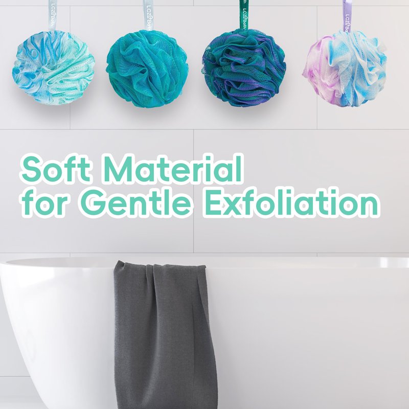 LCZLBath Shower Loofah 4PCS Soft Bath Body Sponge 60g Loofa Set Thick Wash Puffs for Women and Men (Purple-Blue-Green-Mixed)