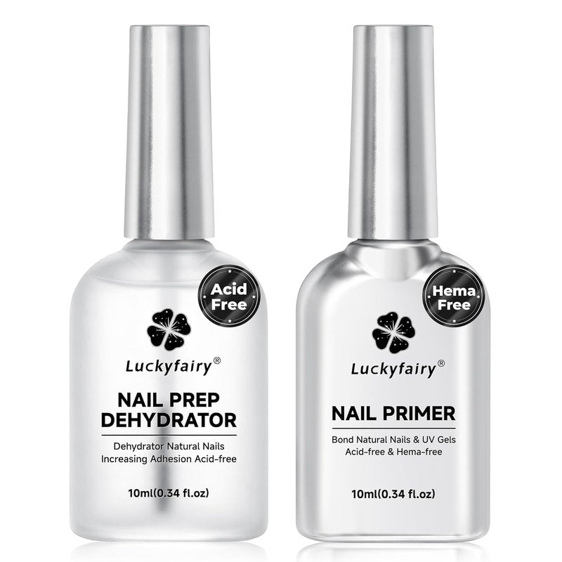 Luckyfairy Nail Dehydrator and Primer, Acid-Free & HEMA-Free Nail Prep Kit for Gel Nails & Press ons, No Lift Primer, Strong Adhesion Bond, No Lamp Needed