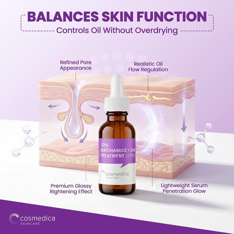 Cosmedica Skincare Niacinamide + Zinc Treatment Serum - Hydrating Formula with Hyaluronic Acid, 1 oz