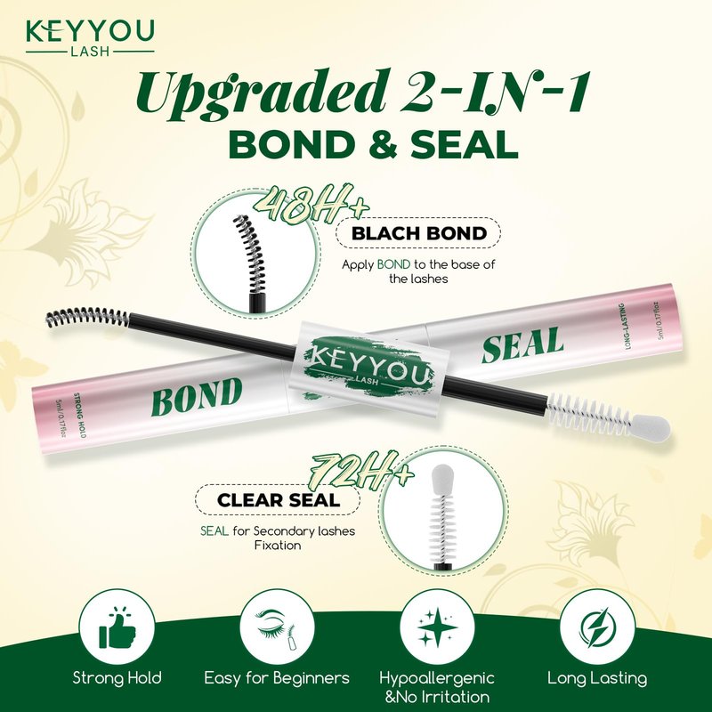 KEYYOU Lash Cluster Glue,New Lash Bond and Seal Waterproof for Eyelash Clusters,72Hours 2-in-1 Super Hold Long-Lasting Non-Irritating for DIY at Home(Black Bond,10ML)