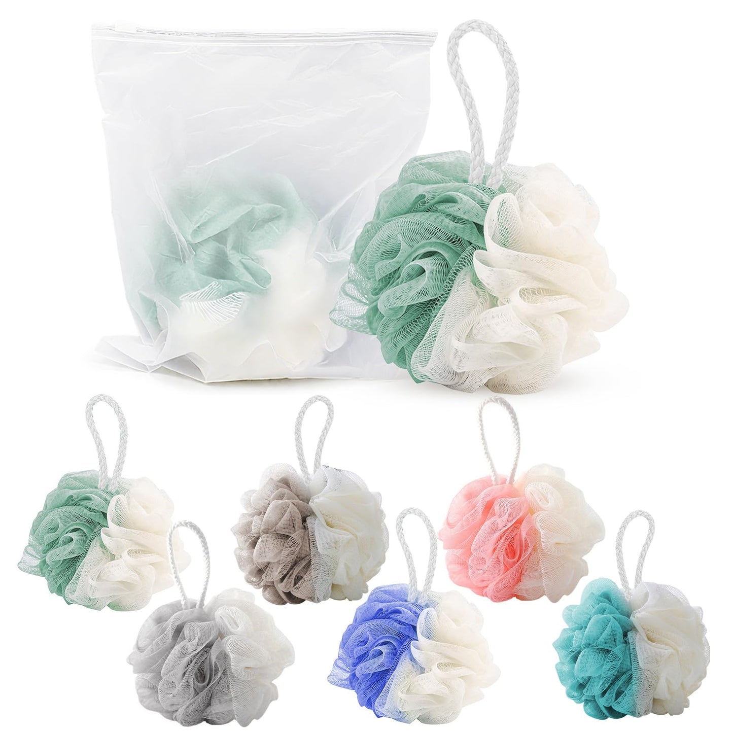 Ttarxug Loofah Individually Wrapped,60g Loofah Sponge, Exfoliating Bath Scrunchies Shower Sponge Pouf Body Scrubber,Body Wash Sponge Ball,Shower Mesh Puff for Travel-Big Large (1 Count (Pack of 6))