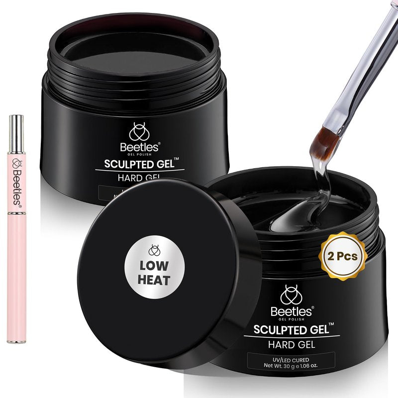Beetles Low Heat Hard Gel Kit,Mint Sheer 2 Pcs Nail Extension,Sculpting,Building Apex for Salon Professionals,Clear Builder Nail Gel,UV & LED Lamp Needed
