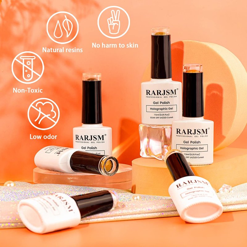 Holographic Gel Nail Polish Set - Sunflower Collection | 6PCS UV LED Soak Off Orange Yellow Colors 7.5ML