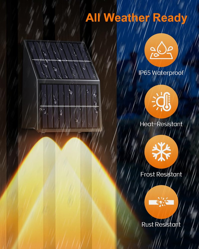 High Brightness Solar Fence Lights Outdoor, Larger Size Solar Lights with Dual Solar Panels, Waterproof Fence Lights Solar Powered for Stair, Step, Yard, Patio, Wall (8 Pack)