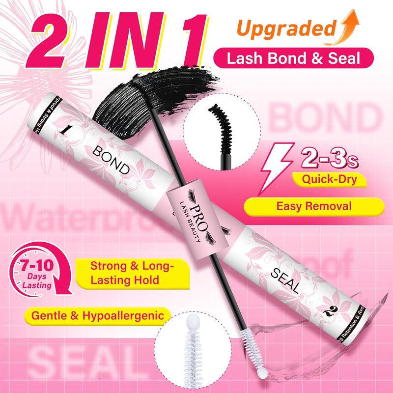 ProLashBeauty Lash Cluster Glue - Upgraded 2-in-1 Black Bond & Clear Seal | Waterproof, Strong Hold, 10ml