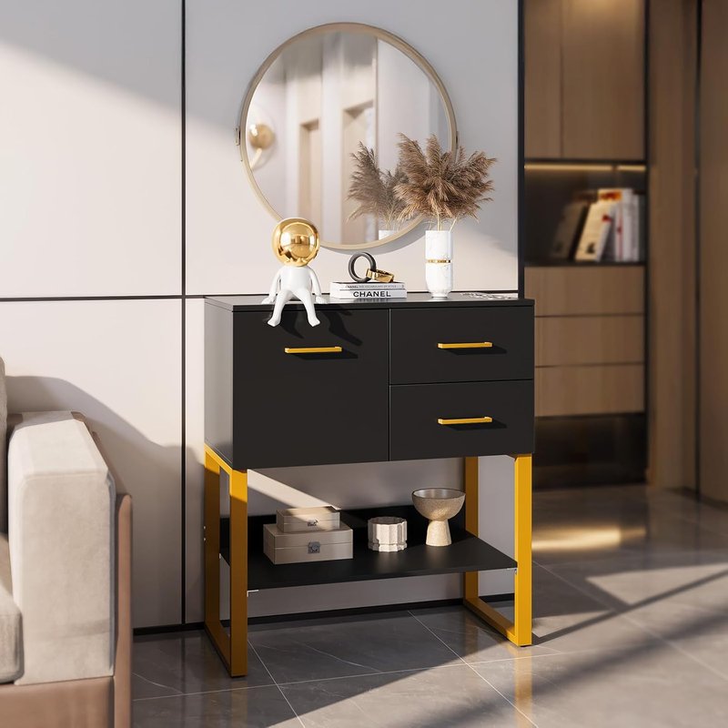 Beauty Barber Station - Salon Storage Cabinet with Drawers & Hair Dryer Holders | Black Styling Station for Hair Stylists