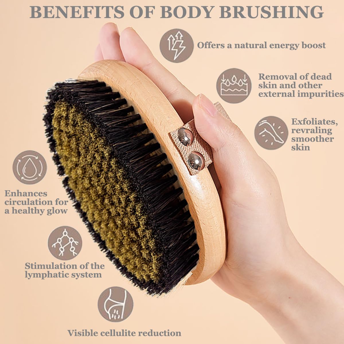VERYOND Copper Dry Brushing Body Brush with Ion Charged Bristles Dry Brush for Lymphatic Drainage, Exfoliating Body Brushs,Reduce Stress