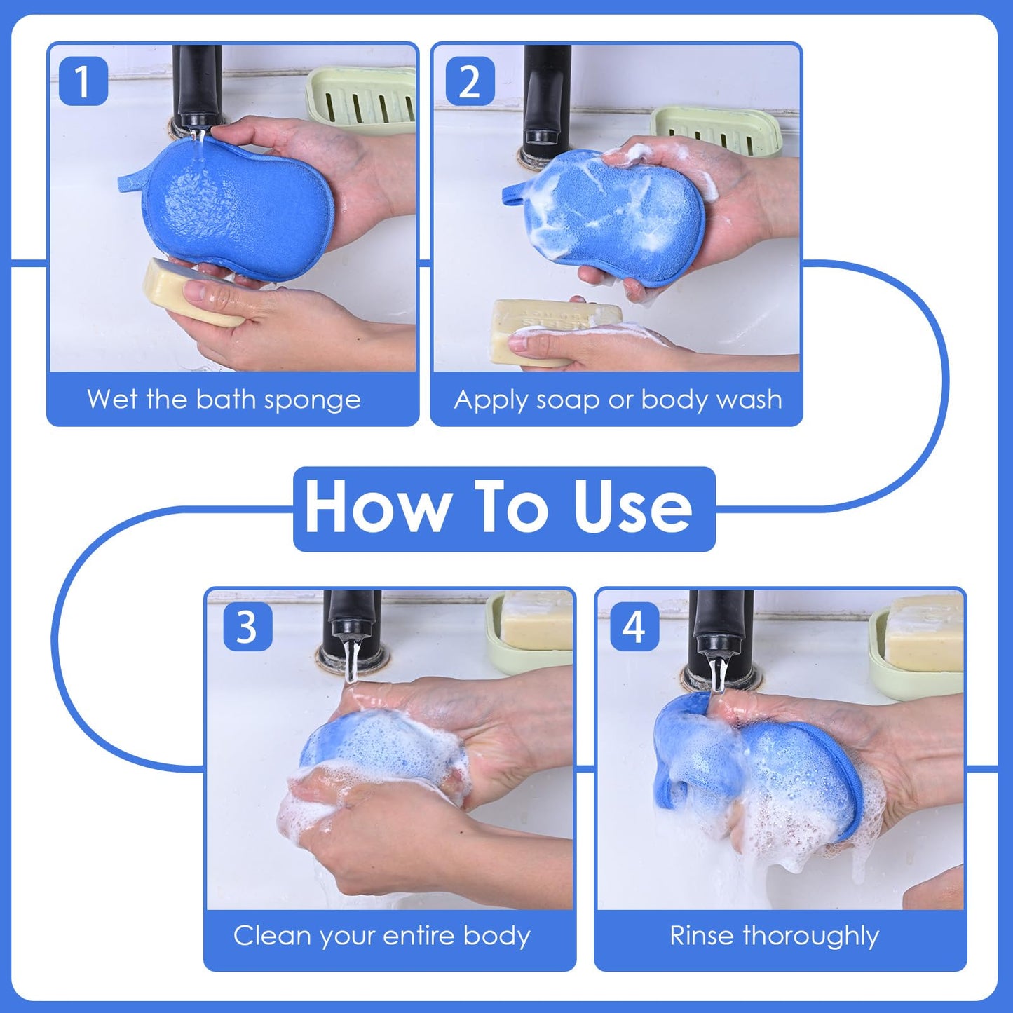 4 Pcs Baby Bath Sponge, Plant Fiber Kids Bath Sponges, Soft Absorbent Exfoliating Kids Loofah with Hanging Hole, Double-Sided Absorbent Reuseable Gourd Baby Sponge for Bathing Fit All Skin