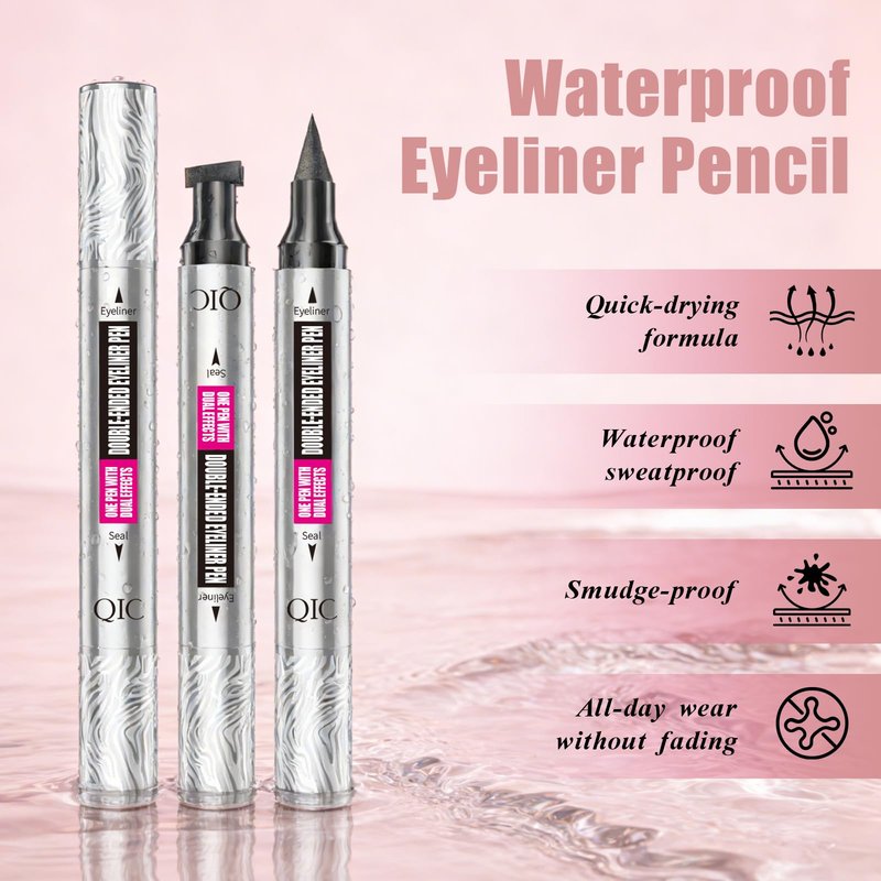 QIC Winged Eyeliner Stamp, Black eyeliner pencil,Double-End Eye liner Stamp, For Both Eyes,Liquid eyeliner waterproof, Easy For Beginners, Perfect Wing Cat Eye Liner, Quick-dry, Smudge-proof