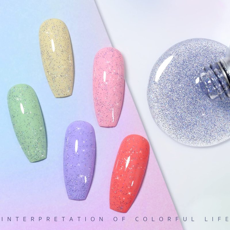 GAOY Glitter Gel Nail Polish - 16ml Silver Iridescent Top Coat for Sparkly Nail Art | No Wipe Soak Off Finish