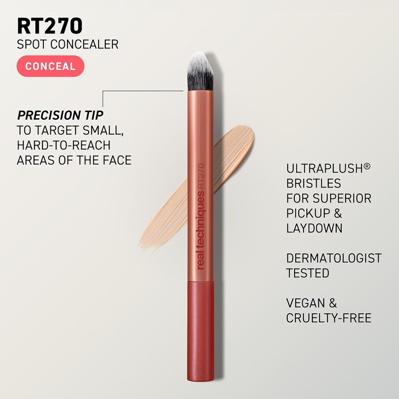 Real Techniques Spot Concealer Brush - Precision Makeup Tool for Targeted Blemish Coverage | Ultra-Plush, Cruelty-Free