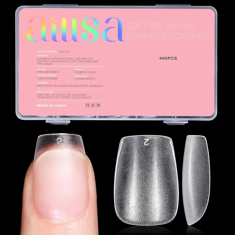 Coffin Nail Tips - 450PCS Full Cover Clear Acrylic Gel | Double-Sided Matte Press-On Nails in 15 Sizes