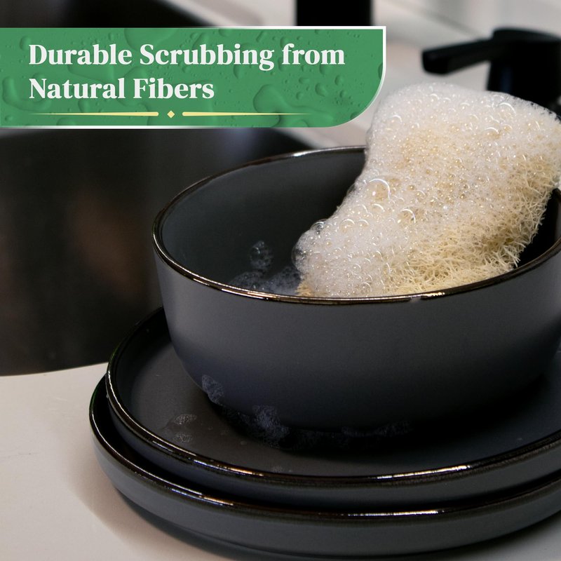 Natural Loofah Kitchen Sponge (XL - 10 Pack) - Natural Sponges for Dishes - Eco Friendly and Compostable Sponges - Biodegradable Plant Based Kitchen Dish Sponge - Plastic Free Dish Scrubber
