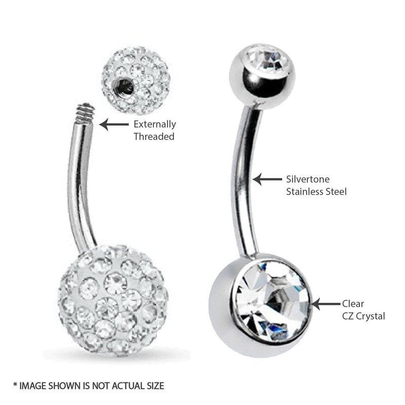 BodyJ4You 5PC Belly Button Rings Set - 14G - Surgical Stainless Steel - Shiny CZ Crystals - Clear Disco Ball - Replacement Extra Pack - Women Body Piercing Jewelry