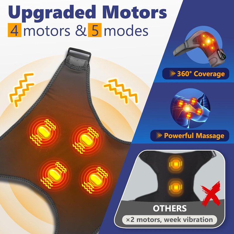 Cordless Shoulder Heating Pad with Massage, Enlarged Heated Shoulder Wrap with 4 Powerful Massage Motors, Shoulder Massager for Pain Relief Deep Tissue