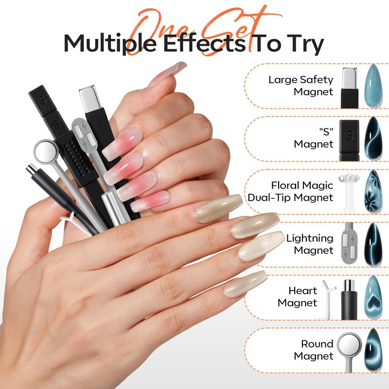 modelones Cat Eye Magnet Set, Heart Nail Art Tool Strong Magnetic Pen Double Head Round Magnets Stick Wand Diverse French Moon Floral Circle Cateye Effect DIY Professional Manicure Gift for Women