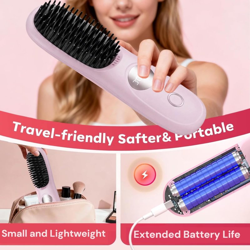 Go Brush Pro 2026 Upgraded Cordless Hair Straightener Brush - Portable Hair Straightening Brush for Short Hair & Long Hair, MCH Fast Heat Rechargeable Ionic Travel Styler with LED Display