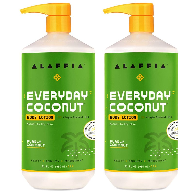 Alaffia Everyday Coconut Hydrating Body Lotion, Normal to Dry Skin, Moisturizing Oil is Support for Soft & Supple Skin, Purely Coconut, 2 Pack - 32 Fl Oz Ea