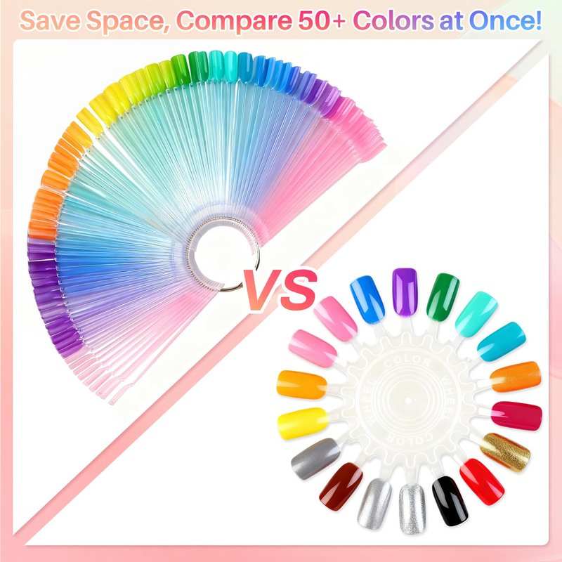 RAQEHO 200PCS Nail Swatch Sticks - Clear Nail Color Swatches with Ring Acrylic Fan Shape Nail Polish Sample Swatches Nail Practice Stick Gel Polish Display Stick for Technician Beginner Home Salon Use
