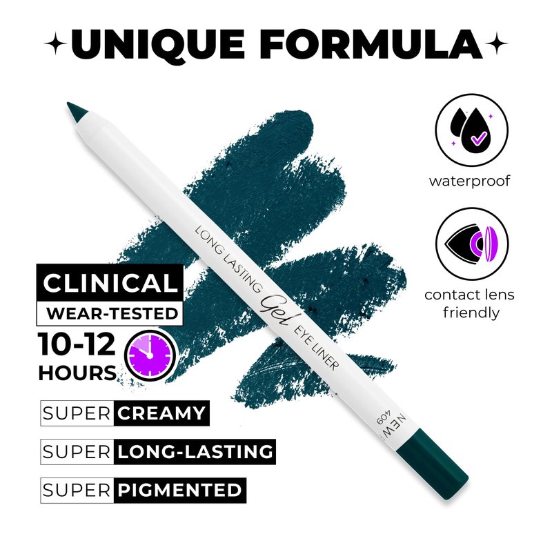 Lamel No Smudge Gel Eyeliner - Waterproof Pencil for 10-Hour Wear | Lagoon Shade, Vegan & Sweat-Proof