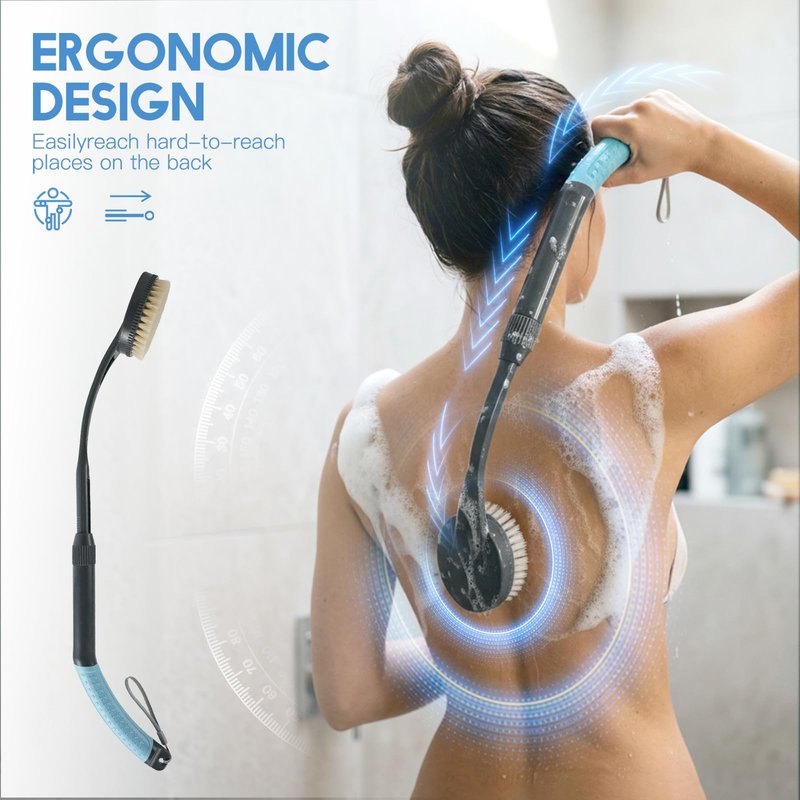 Gobiteli Back Scrubber for Shower, Long Handle Exfoliating Shower Brush for Body for Deep Cleaning, Back Brush for Shower for Men Women(Blue)