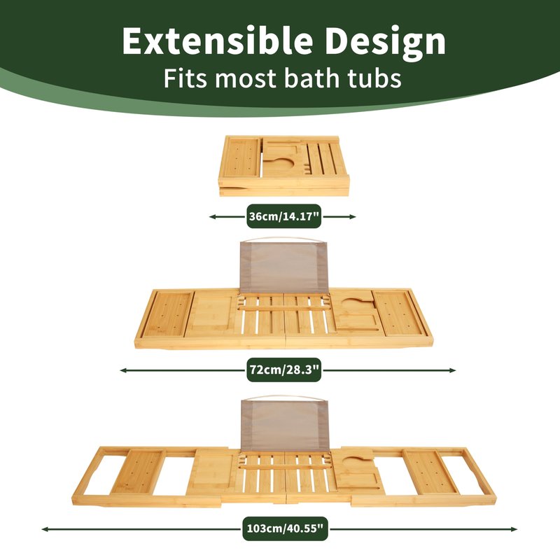 ARFETIGO Premium Bamboo Luxury Foldable Bathtub Tray - Natural Bamboo Bath Tray for Tub, Bamboo Bathtub Shelf, Expandable Bath Table Trays, Bathtub & Bathroom Accessories for New Home & Great Gifts