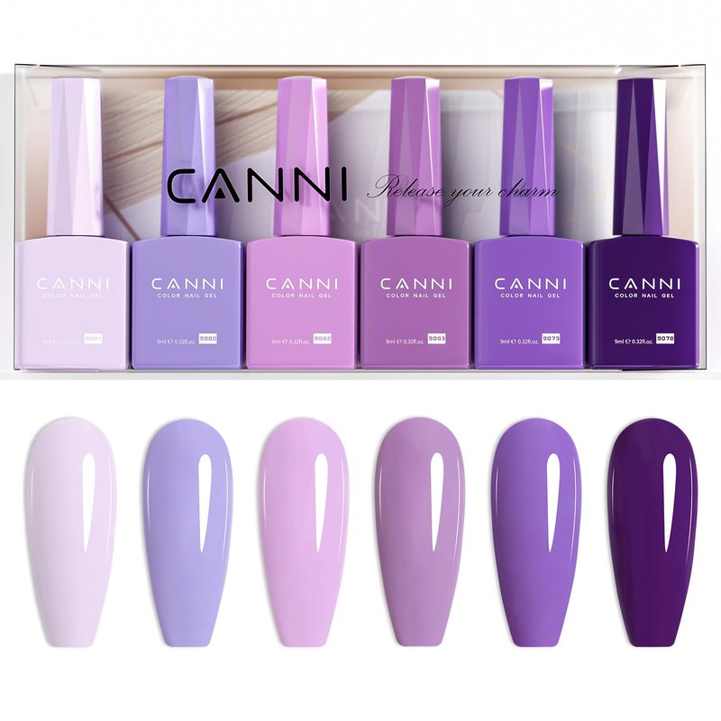 CANNI 6Pcs 9ml Hema-Free Purple Gel Polish,Dark Purple Gel Nail Polish Set,Light Violet Colors Gel Polish Kit, Soak Off LED Nail Gel Manicure Kit DIY at Home Salon Gifts for Women Girls