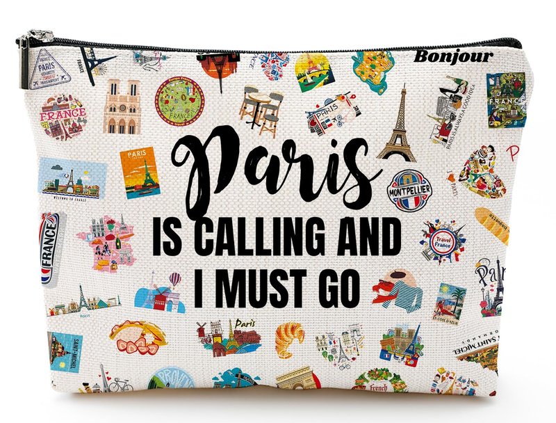Paris Travel Cosmetic Bag - Paris City Skyline Themed Gifts for Women, Friends, Sister, Bachelorette Party Favors, Girls Trip