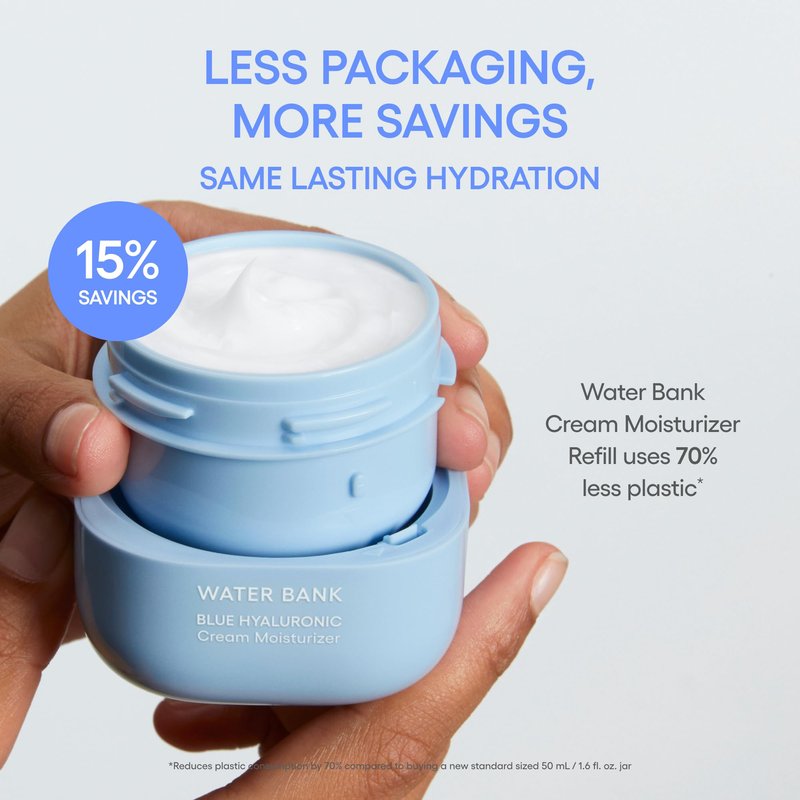 LANEIGE Water Bank Cream & Refill Duo with Keychain Pouch | Laneige Blue Hyaluronic Acid Cream Moisturizer | Hydration & Skin Barrier Care with Refillable Packaging