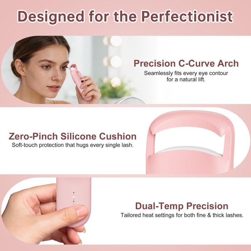 Heated Eyelash Curler,Portable Electric Heated Lash Curler Type-C Rechargeable Travel Eyelash Curlers with Heat Sensitive Silicone Pad,2-Level Adjustable Temp and Long-Lasting Natural Curves (Pink)