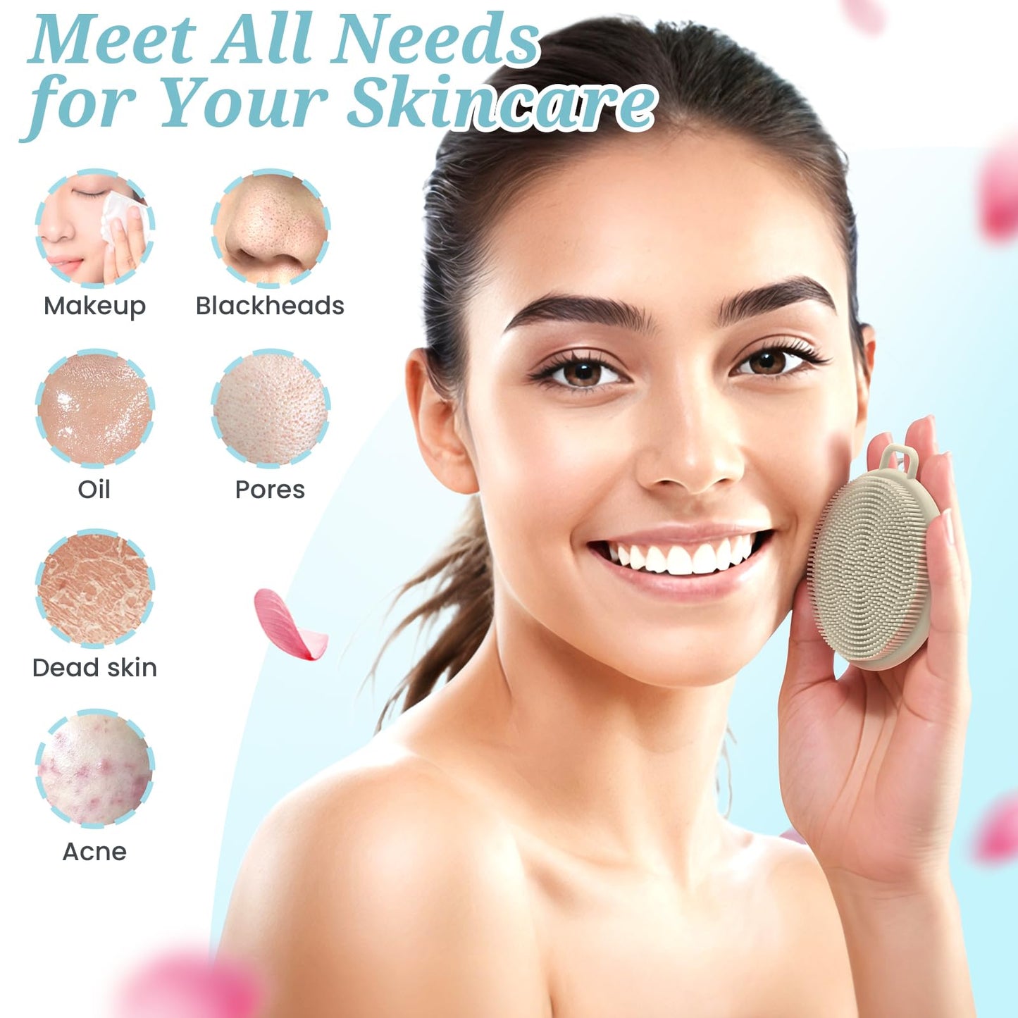 GEENOA Silicone Face & Body Scrubber Set, Exfoliating Body Scrubber Face Scrubber with Dense Bristles & Non-Slip Handle, Gentle Silicone Loofah Face Brush for Good Lathering and Deep Cleansing(LGray)