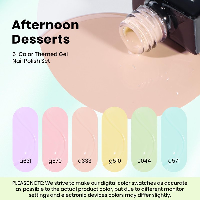 Beetles Pastel Gel Polish Set - Afternoon Desserts Collection, 6 Colors Pastel Bright Gel Polish Purple Yellow Blue Pink Summer Trendy Colors Uv LED Lamp Salon DIY at Home Nails Gifts for Women