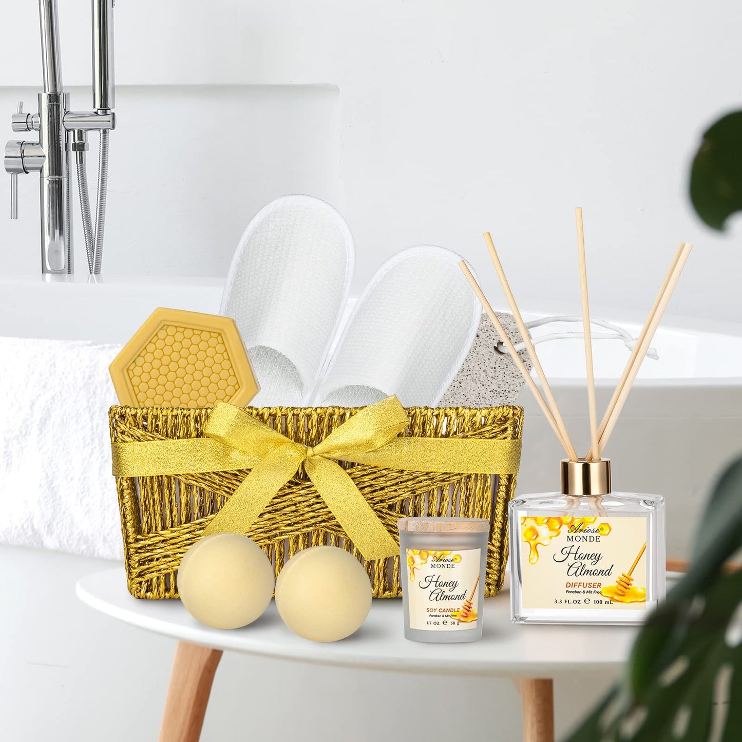 Bath & Body Gift Set, 15 Pcs Honey Almond Scented Bath Set, Home Spa Bath Gift Basket Pamper Gifts for Women Her Mom Friends Sister, Relaxing Spa Gift Baskets for Women Self Care Package
