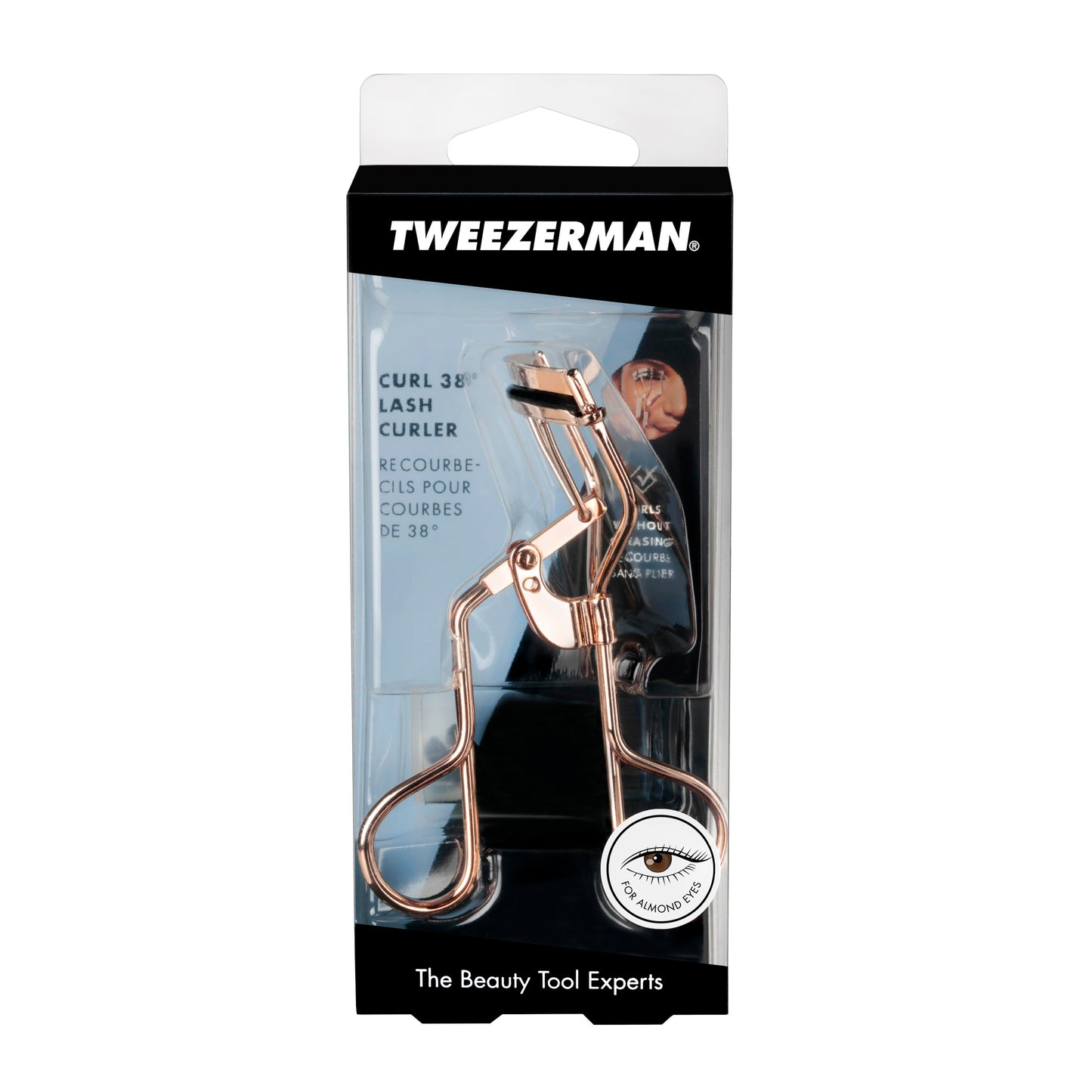 Tweezerman Curl 38 Rose Gold Lash Curler, Eyelash Curler for Almond Shaped Eyes or Deep Set Eyes