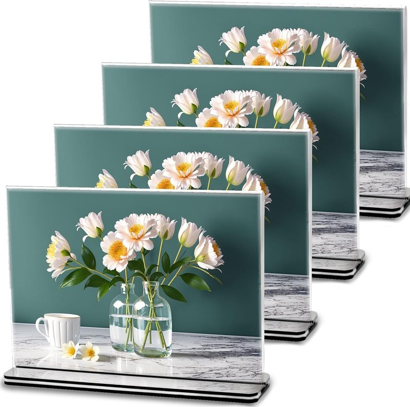 Acrylic Sign Holder - 12x8 Two-Sided Display Stand | 4 Pack Clear Menu Holder for Cafes & Events
