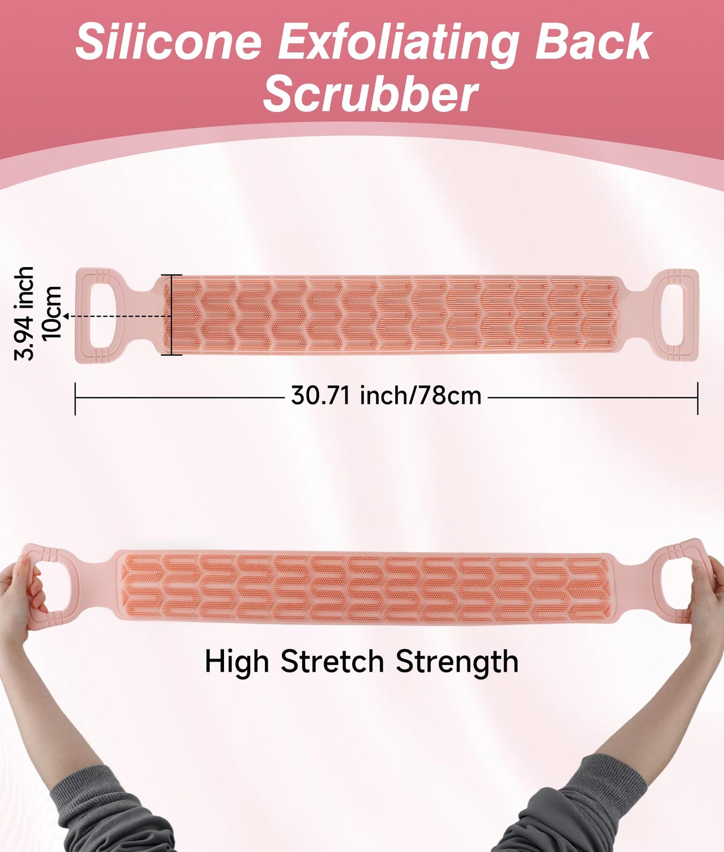 EaTubano Back Scrubber for Shower - Exfoliating Back Scrubber with Handles,Double-Sided Exfoliating Wash Bath Tool for Use in Shower, Back Washer to Deep Clean Your Skin for Men & Women (Pink)
