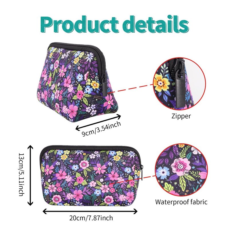 AJLTPA Cosmetic Bag Waterproof Neoprene Zipper Pouch Travel Portable Toiletry Makeup Bags Organizer Case for Women and Girls, Modern Floral