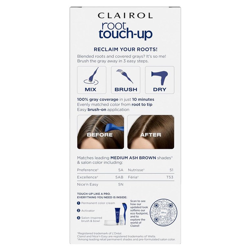 Clairol Root Touch-Up - Permanent Hair Dye 5A Medium Ash Brown | 100% Gray Coverage | Easy Brush Application | Pack of 2
