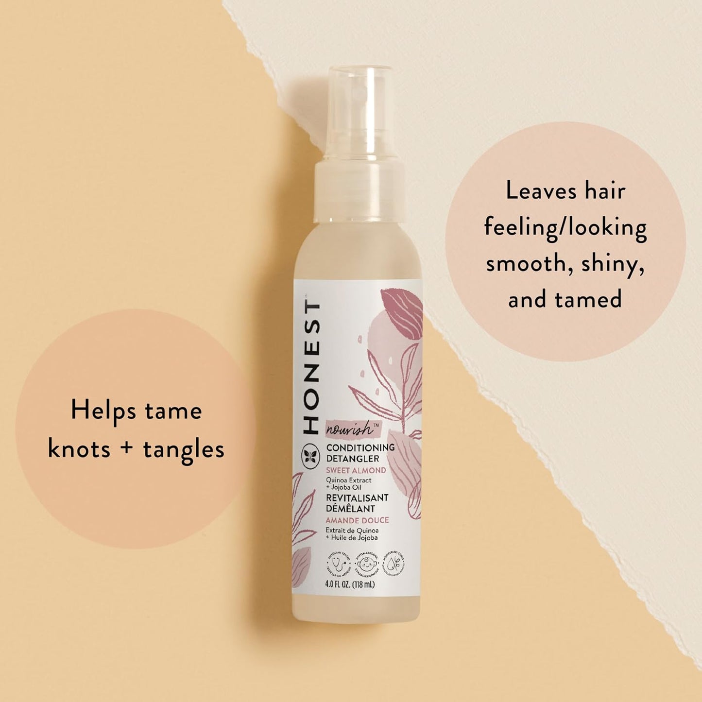 The Honest Company Conditioning Hair Detangler Leave-in Conditioner and Fortifying Spray, Tear Free, Cruelty-Free, Hypoallergenic, Almond Nourishing, 4 fl oz
