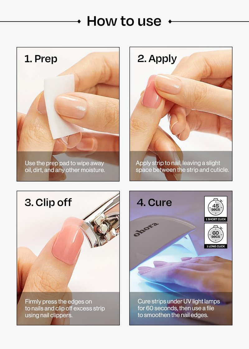 ohora Semi Cured Gel Nail Strips (N Honey Veil) - Works with Any Lamps, Salon-Quality, Long Lasting, Easy to Apply & Remove - Includes 2 Prep Pads, Nail File & Wooden Stick