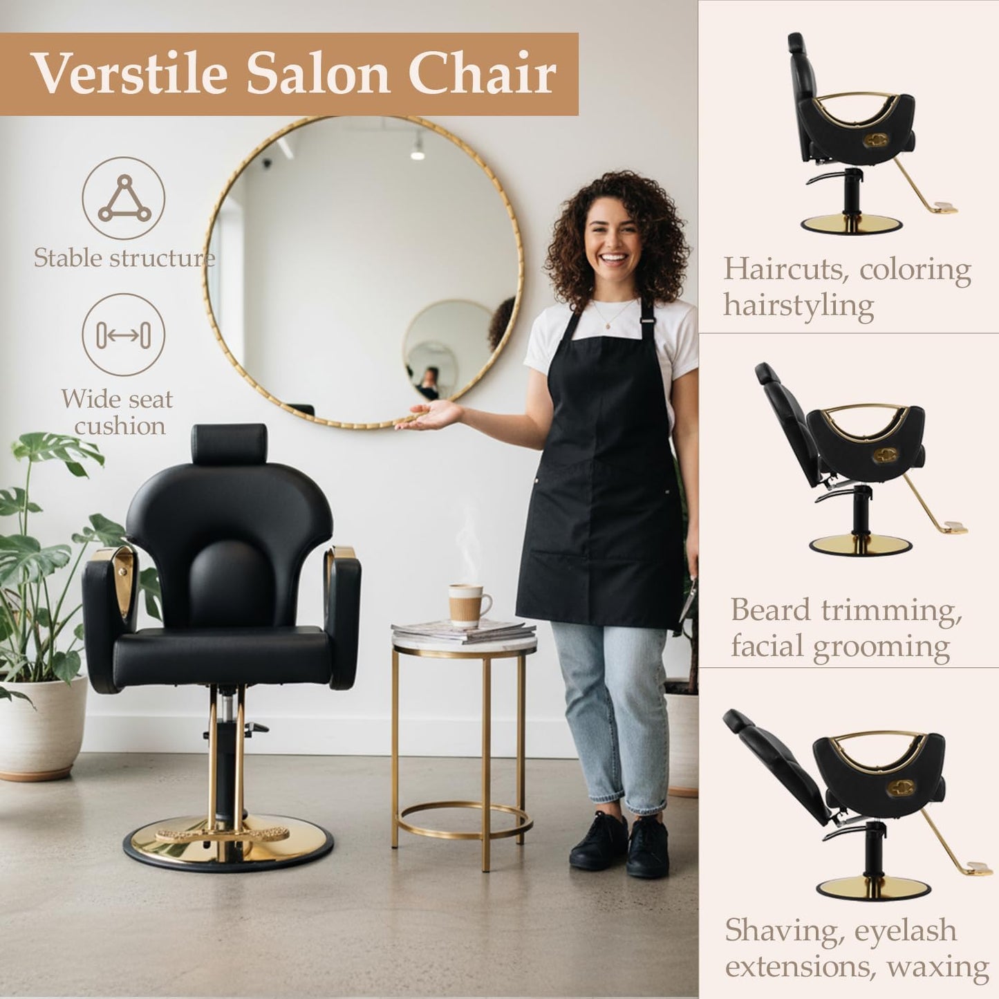 Skiennix Reclining Barber Salon Chair - Professional Hair Stylist Chair with Heavy-Duty Hydraulic Pump | Multi-Function Design for Spa & Home Use