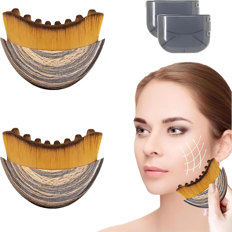 Lymphatic Contour Face Brush Set - 2PCS Ergonomic Dry Brush for Facial Sculpting, De-Puffing & Glow | Ideal for Jawline & Chin