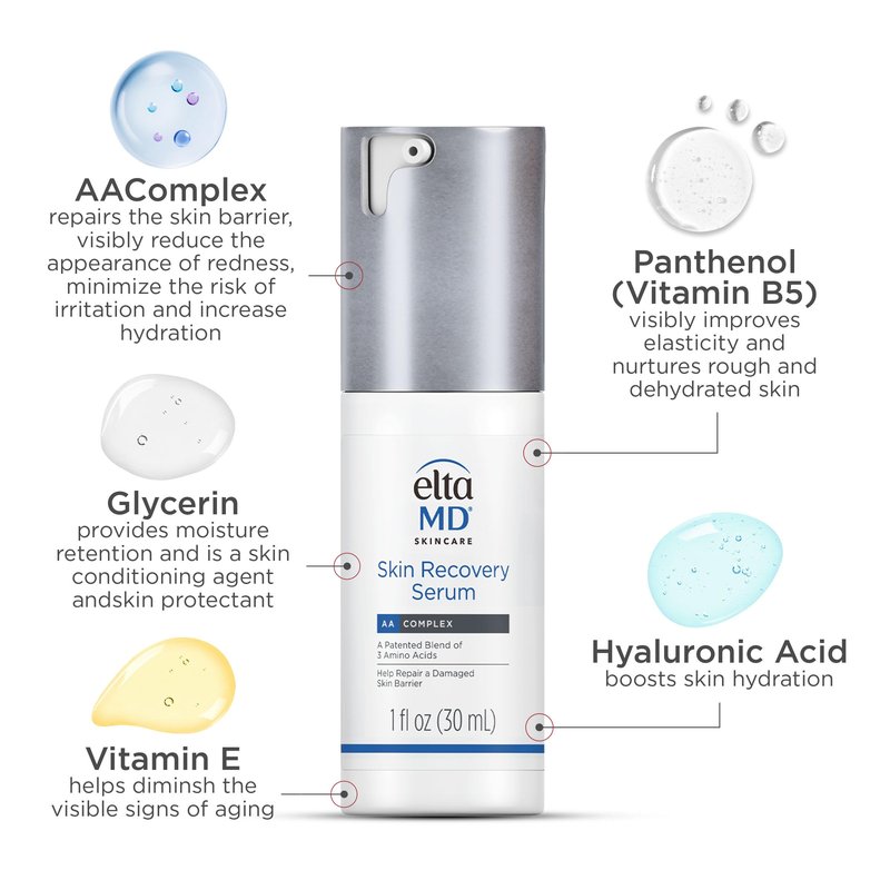 EltaMD Skin Recovery Face Serum, Redness Relief, Facial Serum Visibly Reduces Redness in 24 Hours, For Sensitive Skin, 1.0 oz Pump