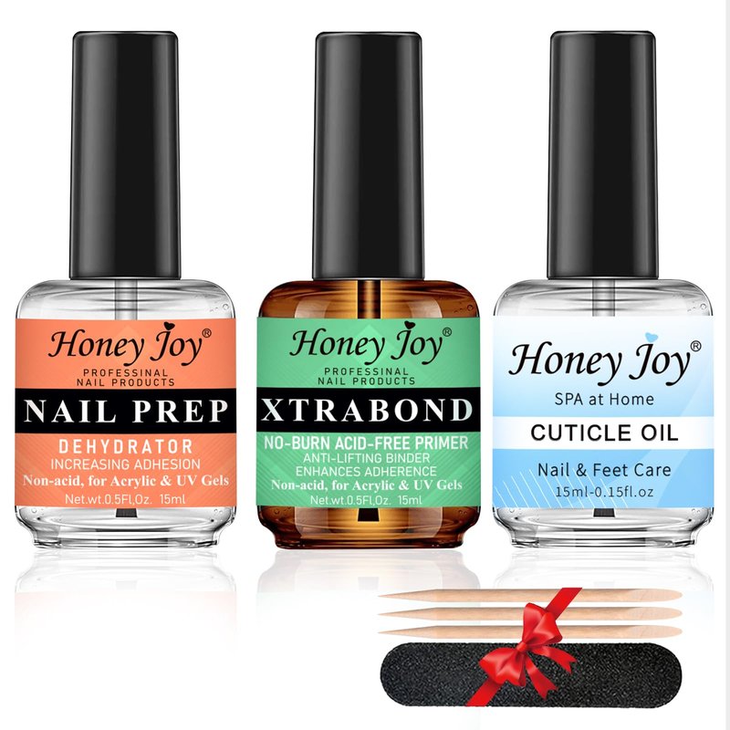Nail Dehydrator Primer Cuticle Oil Set, Acid-Free Nail Prep Kit, Professional Strong Bond Primer for Long-lasting Acrylic Nails, Gel Polish, UV Gels, Fast Air Dry, Superior Adhesion (0.5Fl oz), NP-002