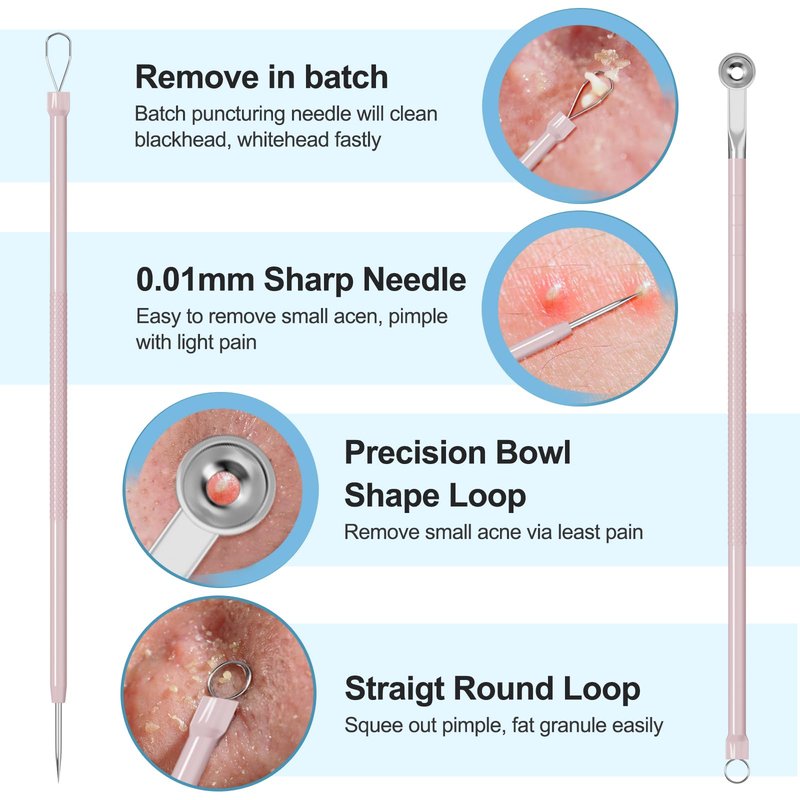 Pimple Popper Tool Kit Blackhead Remover Tools (5 Piece Kit), Professional Stainless Black Head Remover for face, Risk Free Treatment Pimple Extractor with Tweezers
