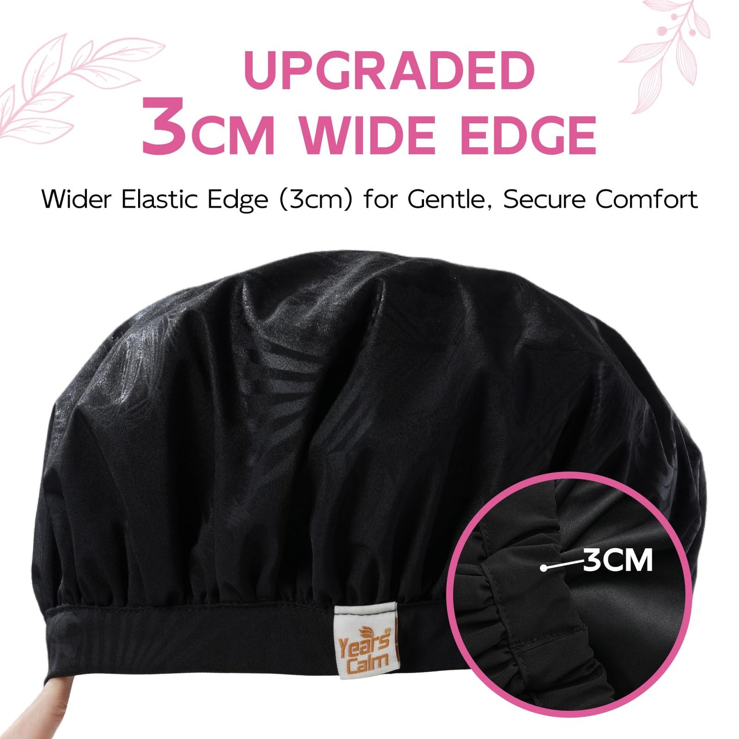 Years Calm Luxury Shower Cap for Women, Color Changing Shower Cap Reusable Waterproof, Flexi Satin Lined, Stylish Hair Cap for Shower, Washable Elastic Band Bath Cap for Long Hair, Braids (Black)