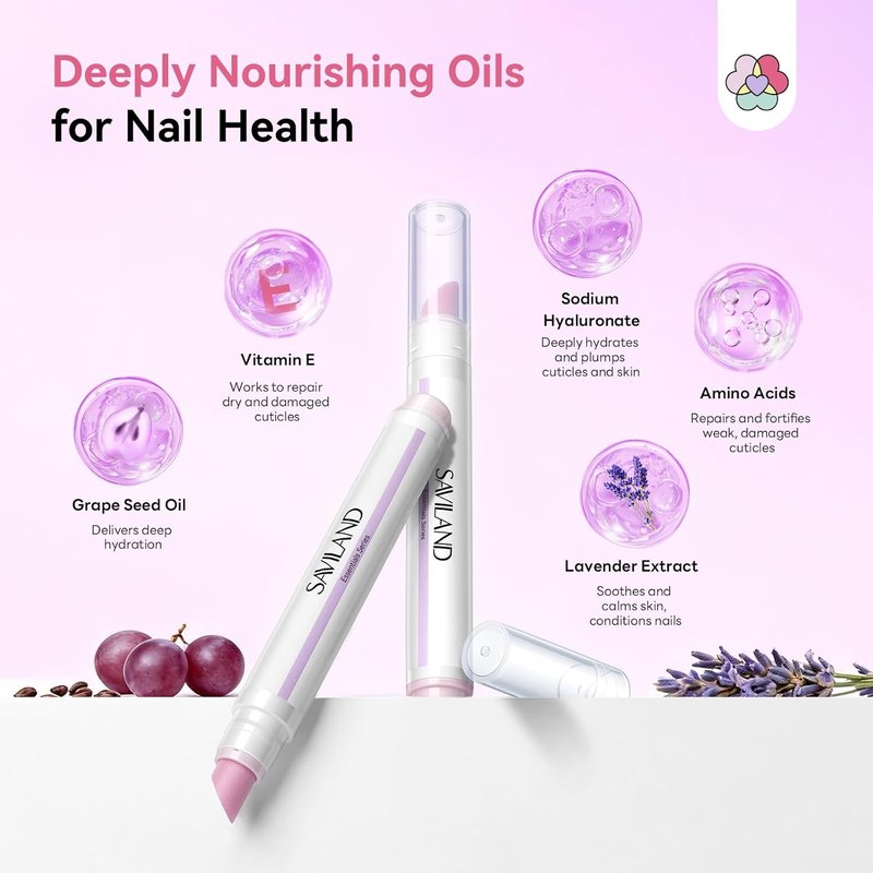 SAVILAND Cuticle Remover Pen - Ceramic Pusher & Nourishing Oil for Nail Care | 4.5ml, 2PCS