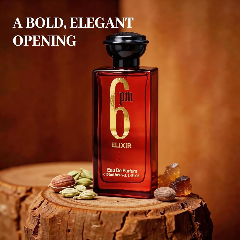 A CENTER 6PM Elixir Men's Eau de Parfum - Warm Woody Cologne | Long-Lasting Amber Tobacco Scent, 3.4 Fl Oz
